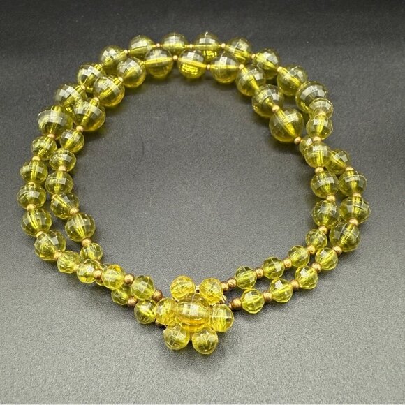 Vintage 1960s Green Peridot Lime Acrylic Beaded Collar Necklace - Picture 1 of 10
